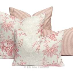 Luxury Designer Pink Beige Cream French Ticking Stripe Cushion Pillow Cover - thumbnail 3
