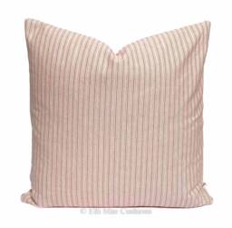 Luxury Designer Pink Beige Cream French Ticking Stripe Cushion Pillow Cover - thumbnail 1