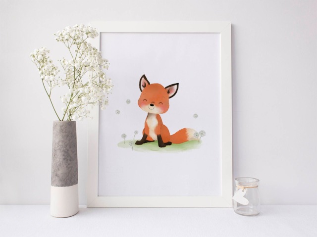 Baby Fox Nursery Art - Decor Newborn Print Woodland Sweet Cheeks Images - image 1