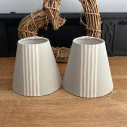 Soft Grey & Cream Striped Ian Mankin Luxury Candle Clip Lampshade. Bespoke. Handmade. Wall Lights. Chandeliers - thumbnail 3