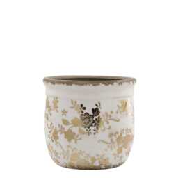 Flower Pattern Plant Pot Cover - Gold & White Floral Print French Shabby Chic Weathered Vintage Style - thumbnail 2