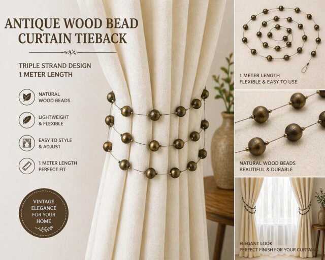 Antique Bead Curtain Tieback 1 Meter - Bronze Finish Beaded Tie Back Triple Strand Vintage Holdbackdrapes Tiebacks - image 1