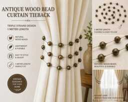 Antique Bead Curtain Tieback 1 Meter - Bronze Finish Beaded Tie Back Triple Strand Vintage Holdbackdrapes Tiebacks