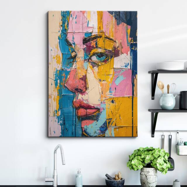 Female Face Colourful Abstract Paint Art Painting Framed Poster Print & Canvas Wall Decor Home Bedroom Banksy Gift - image 1