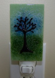 Fused Glass Night Light Tree On Green