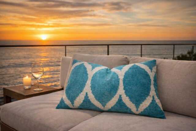 Handwoven Silk Ikat Pillow Cover 12x20, Turquoise Accent - image 1