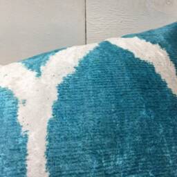 Handwoven Silk Ikat Pillow Cover 12x20, Turquoise Accent - thumbnail 3