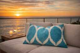 Handwoven Silk Ikat Pillow Cover 12x20, Turquoise Accent