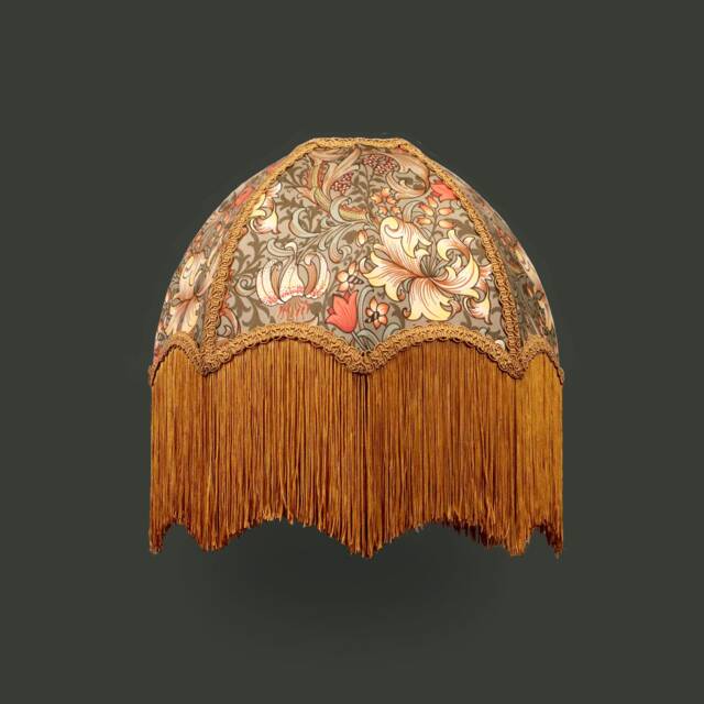 William Morris Lampshade Golden Lily Fabric, Artichoke/Vanilla, Gold Trim - image 1