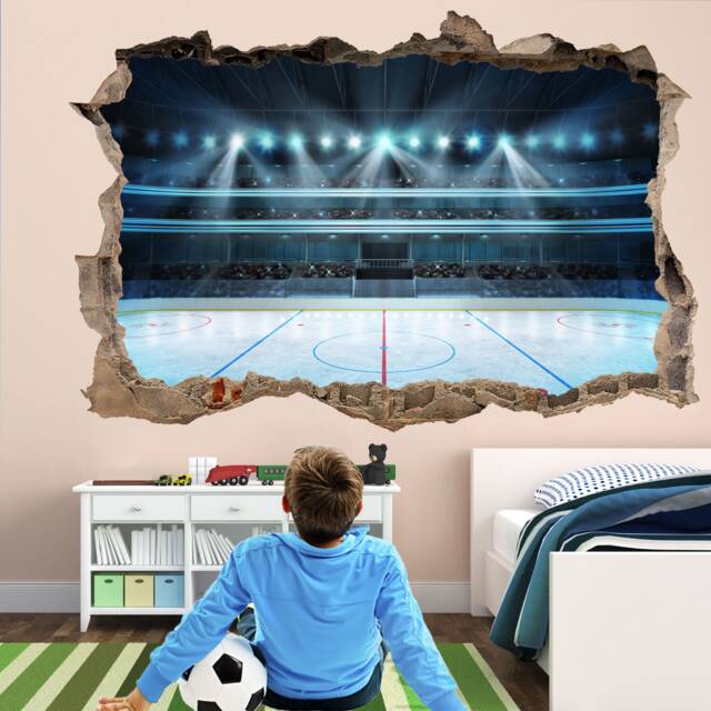 Ice Hockey Wall Sticker For Kids Bedroom - Arena Lights Rink Decal Sports Mural Art Print - Fb8 - image 1