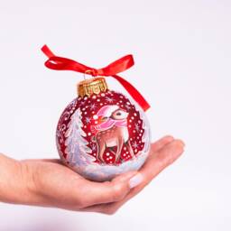 Baby Girl 1st Christmas Hand Painted Glass Ornament Reindeer in Red Hat Bauble Personalized Glass, Best Gift, Free Gift Box - thumbnail 2