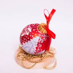 Baby Girl 1st Christmas Hand Painted Glass Ornament Reindeer in Red Hat Bauble Personalized Glass, Best Gift, Free Gift Box - thumbnail 3