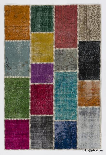 Multicolor Handmade Turkish Patchwork Rug, Bright Colors - image 1
