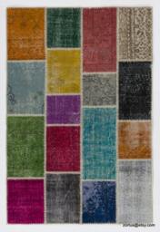 Multicolor Handmade Turkish Patchwork Rug, Bright Colors - thumbnail 1