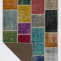 Multicolor Handmade Turkish Patchwork Rug, Bright Colors - thumbnail 2