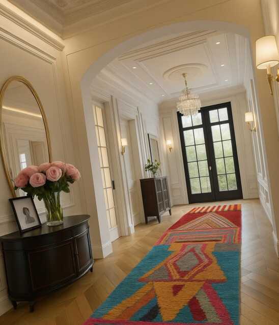 Handmade Moroccan Wool Runner Rug Colorful Spotted Design - image 1