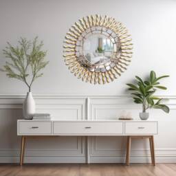 Peruvian Radiant Sun Mirror 60 cm Handmade Wall Decor - Carved Wood Round Statement For Living Room Bathroom Entryway - thumbnail 3