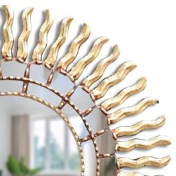 Peruvian Radiant Sun Mirror 60 cm Handmade Wall Decor - Carved Wood Round Statement For Living Room Bathroom Entryway - thumbnail 2