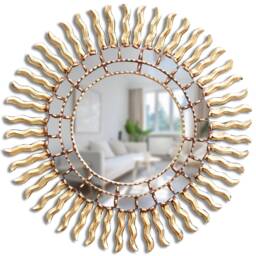 Peruvian Radiant Sun Mirror 60 cm Handmade Wall Decor - Carved Wood Round Statement For Living Room Bathroom Entryway