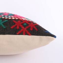 Vintage Turkish Kilim Pillow Cover Handwoven Wool Rug Cushion - 16x16 - thumbnail 4