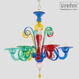 Demetra Murano Multicolor Chandelier - 6 Lights Classic Venetian Lighting - thumbnail 2