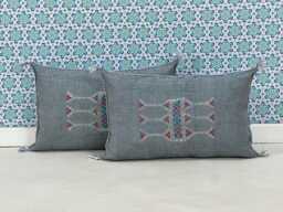 Yakiti-Grey Large Moroccan Pillows, Aka Cactus Silk Pillow, Decorative Pillows, Sabra Pillows, Moroccan Decor Designer Cactus