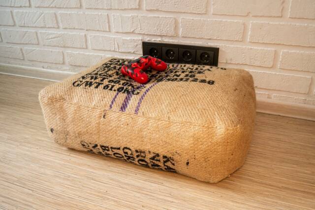 Burlap Coffee Sack Pouf Cover Rustic Upcycled Floor Cushion Cover Only - image 1