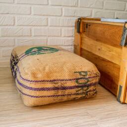 Burlap Coffee Sack Pouf Cover Rustic Upcycled Floor Cushion Cover Only - thumbnail 3