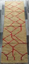 Nordic Runner Kilim Rug, Modern Artisan Scandinavian Afghan Turkish Abstract Art Wool Rug 204x69 cm - thumbnail 1