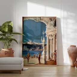 Surreal Beach Wall Art, Coastal Decor, Sci-Fi Poster, Retro Futurist Classical Modern Space Print, Mediterranean Art - thumbnail 3