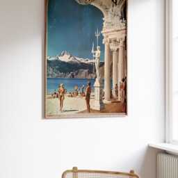 Surreal Beach Wall Art, Coastal Decor, Sci-Fi Poster, Retro Futurist Classical Modern Space Print, Mediterranean Art - thumbnail 2
