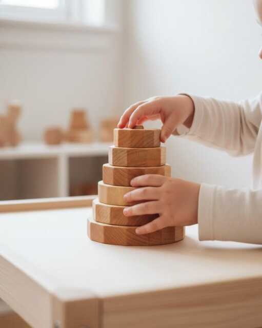 Wooden Pyramid - Round Stacking Toy Learning Montessori Toys Ring Stacker Motor Skills Birthday Gift - image 1