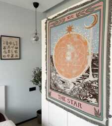 Tarot Card Tapestry - The Star Xvi Woven Blanket - Celestial Witchy Wall Decor - thumbnail 1