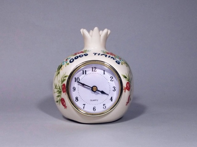 Desk Clock Table White Ceramic Pomegranate Ceramic Personalized Retro Vintage Style Handmade Shelf - image 1