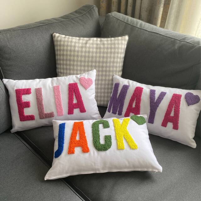 Personalized Baby Name Pillow, Punch Needle Linen Embroidery, Nursery Decor - image 1