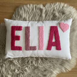 Personalized Baby Name Pillow, Punch Needle Linen Embroidery, Nursery Decor - thumbnail 2
