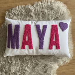 Personalized Baby Name Pillow, Punch Needle Linen Embroidery, Nursery Decor - thumbnail 3