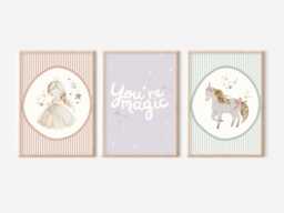 Set Of 3 Pastel Princess & Unicorn Prints. Perfect For A Girls Room, Nursery Or Playroom - Unframed - thumbnail 1