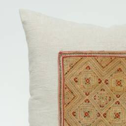 Hmong Hill Tribe Hemp Pillow Cover, Embroidered Rustic Patch - 20x20 - thumbnail 3