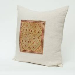 Hmong Hill Tribe Hemp Pillow Cover, Embroidered Rustic Patch - 20x20 - thumbnail 2