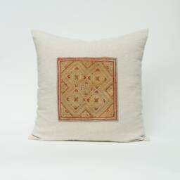 Hmong Hill Tribe Hemp Pillow Cover, Embroidered Rustic Patch - 20x20 - thumbnail 1