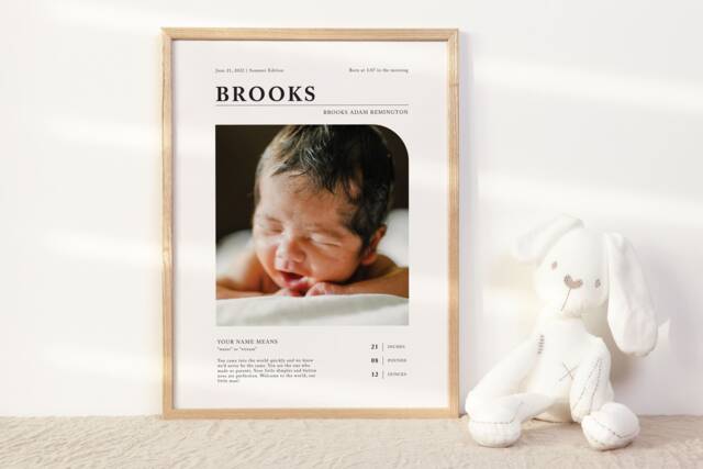 Newborn Birth Stats Modern Magazine Art Print - Poster, New Baby Mom Personalized Gift, Announcement Custom Nursery - image 1