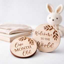 Wooden Baby Milestone Discs - First Year Monthly Photo Prop Keepsake Set - thumbnail 2