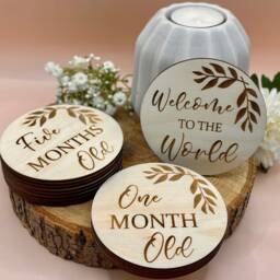 Wooden Baby Milestone Discs - First Year Monthly Photo Prop Keepsake Set - thumbnail 3