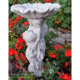 Hand Cast Stone Twin Cherub Bird Bath Feeder - English Garden Decor - thumbnail 4