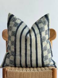 Vintage Hmong Hemp Pillow Cover Blue Indigo Boho Decor - 20x20 - thumbnail 1