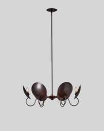 1950's Mid-Century Brass Chandelier - 6 Light Modern Pendant Italian Ceiling Fixture & Linear Design - thumbnail 1