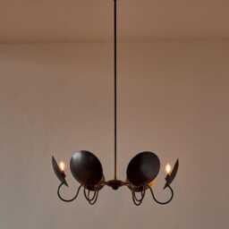 1950's Mid-Century Brass Chandelier - 6 Light Modern Pendant Italian Ceiling Fixture & Linear Design - thumbnail 2