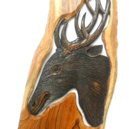 "Wood Carving Deer Head Natural Teak Hand Carved Wall Hanging Art Home Decor/Handmade Gift 23"" X 9.5" - thumbnail 2