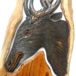 "Wood Carving Deer Head Natural Teak Hand Carved Wall Hanging Art Home Decor/Handmade Gift 23"" X 9.5" - thumbnail 3